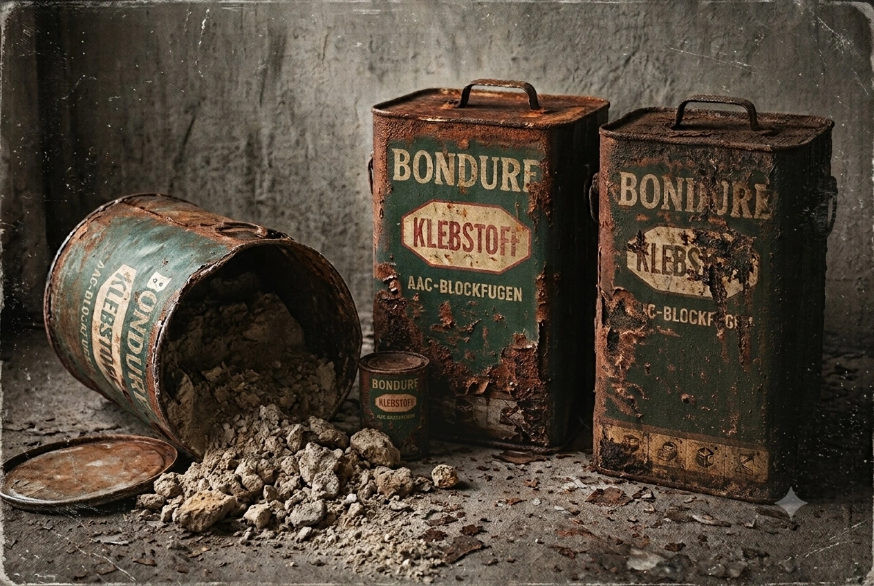 Vintage Bondure adhesive waste canisters in a production store