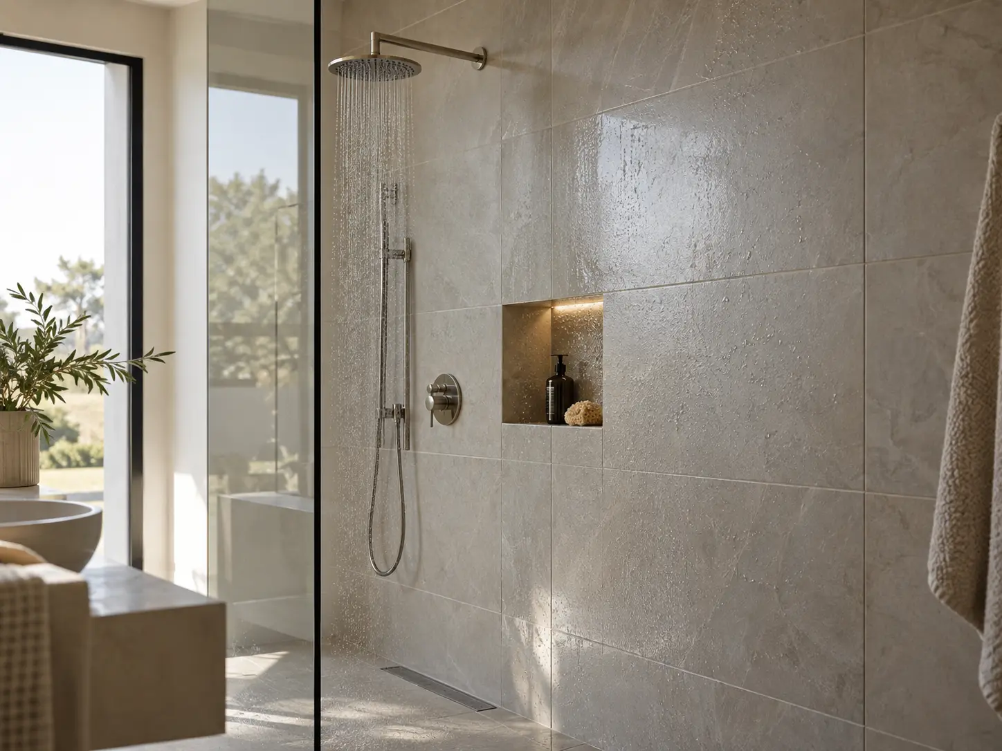 Tiled bathroom interior