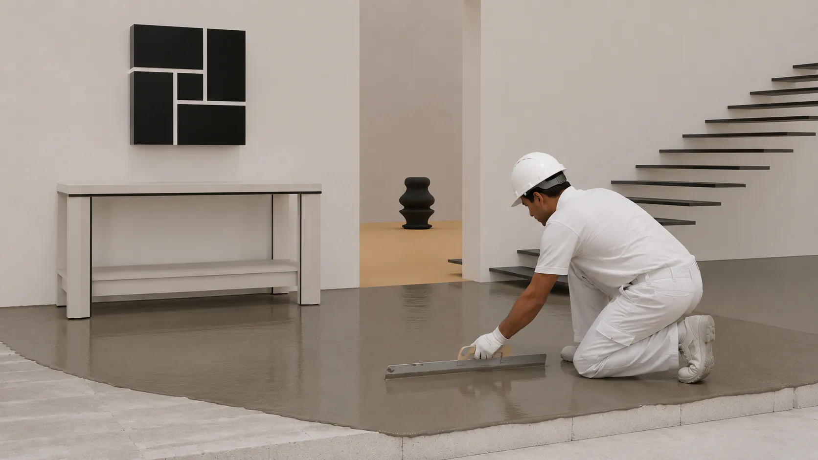 Floor screed application on a construction site